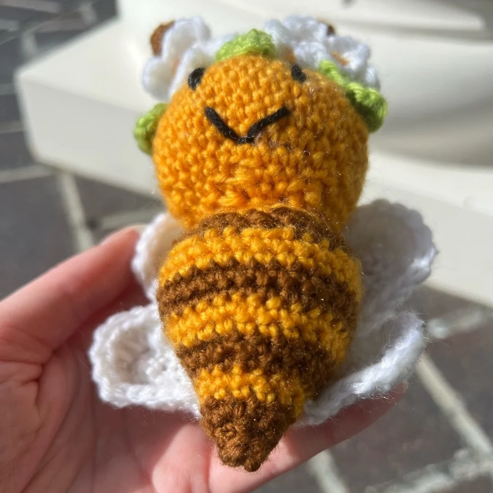 Hand Crocheted Flower Child Bumble Bee Stuffed Animal Plushie! - Picture 5 of 10